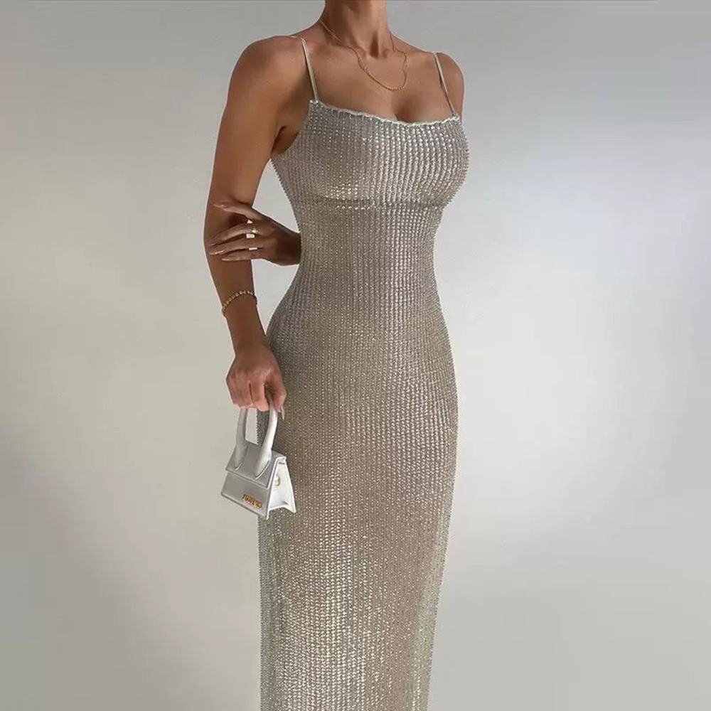ZARA Summer Sexy Chic Sequined Strappy Bodycon Long Dress Women